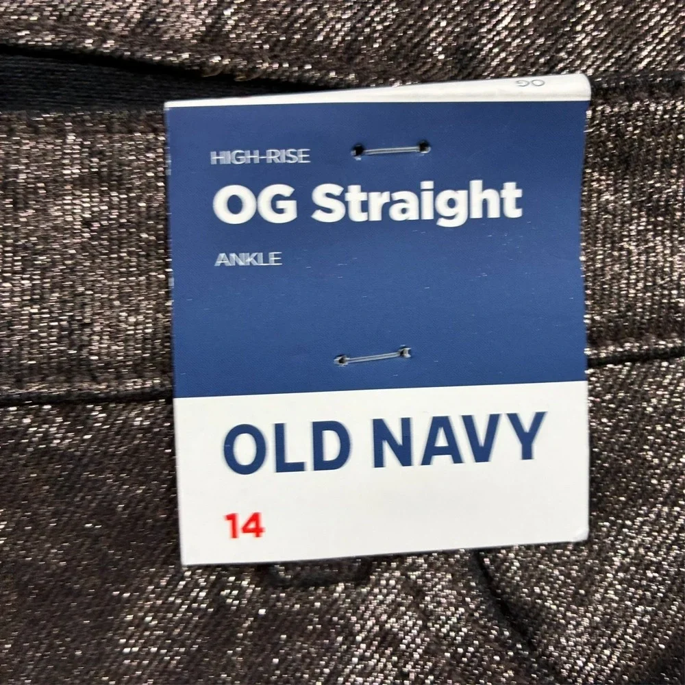 Old Navy High Rise OG Straight Ankle Jeans Womens Size 14‎ Black Shine Metallic